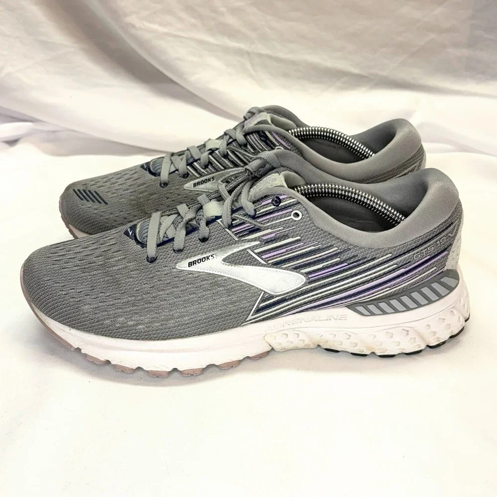 Brooks Adrenaline GTS 19 Shoes Womens 9.5 B Gray Purple‎ Running Sneaker Support
